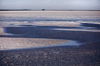 Schleswig-Holstein Wadden Sea National Park on the crossing from Föhr to Dagebüll at low tide,