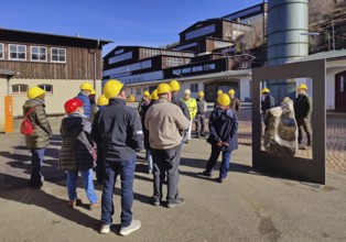 Group of visitors on a guided tour of the Rammelsberg ore mine, UNESCO World Heritage Site, Goslar,