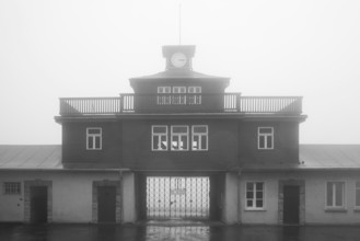 Tor tor to the camp with fog in the beech forest concentration camp, today a concentration camp