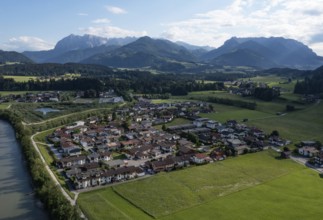 Drone image, housing estate, detached houses, Kössen, Leukental, Tyrol, Austria