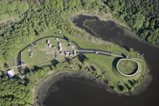 Archaeological open-air museum Groß Raden, aerial photograph, Slavic castle complex, settlement,