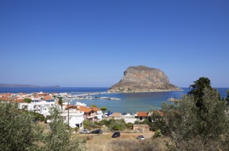 Rock of Monemvasia, Monemvassia, Monemwassia, Monembasia, in the Myrtoan Sea, in front of the