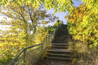 Ascent to the castle rock, the former castle in the centre of the town of Falkenstein, Vogtland,