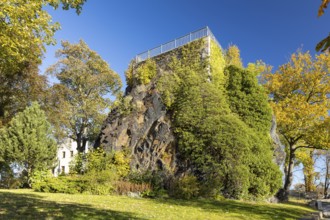 Castle rock in autumn, Falkenstein, Vogtland, Saxony, Germany