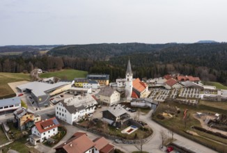 Drone image, view of the village, Sankt Johann am Walde, lnnviertel, Upper Austria, Austria