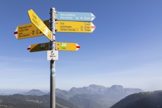 Signpost on the First (1663m) with hiking trails of various categories, hiking trail, mountain