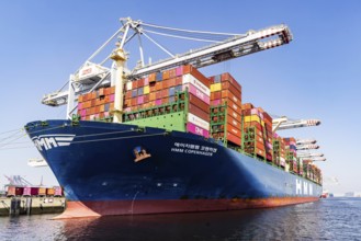 The container ship HMM Copenhagen has a length of 399.9 metres. RWG Terminal (Rotterdam World