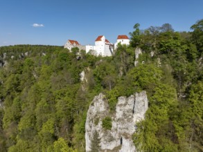 Aerial view of Wildenstein Castle near Leibertingen, Upper Danube Valley, Sigmaringen district,