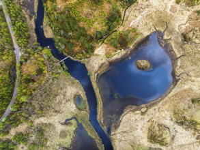 Top Down over Callop River and Marshes from a drone, Loch Shiel, Glenfinnan, West Highland,