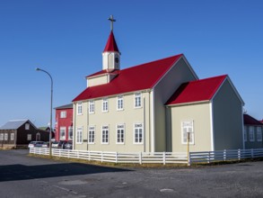 Village Eyrarbakki, historical church, southern coast, Iceland