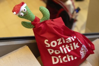 Berlin, Germany - 30 November 2024: A bag with the words Soziale Politik für Dich (Social Policy