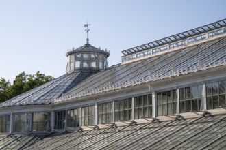 Roof, historic greenhouse with windows and small decorations, Botanical Garden or Botanisk Have,
