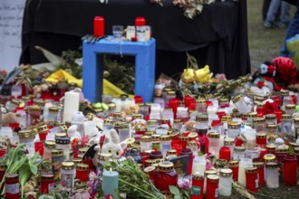 Aschaffenburg: Flowers and candles at the scene of the fatal knife attack in which a two-year-old
