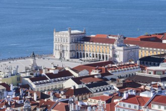 View over Commerce Plaza or Praca do Comercio, Lisbon, Portugal