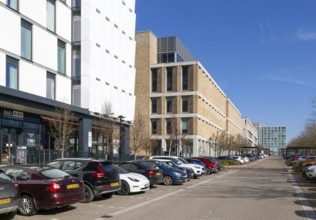 Modern architecture office buildings and car parks, Avebury Boulevard, Milton Keynes Central,