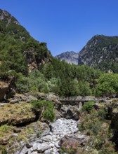 Bridge on the hiking trail through the Samaria Gorge, south coast, Crete, Greece