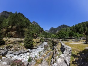 Bridge on the hiking trail through the Samaria Gorge, south coast, Crete, Greece