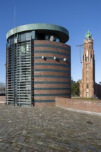 Lock keeper's house next to Simon Loschen lighthouse, Loschen tower, Brick Gothic, Havenwelten,