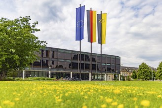 House of the state parliament of Baden-Württemberg, state parliament building in Stuttgart. Flags