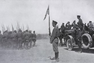 Parade of troops in front the war ministry Kerensky, July 1917, Russia
