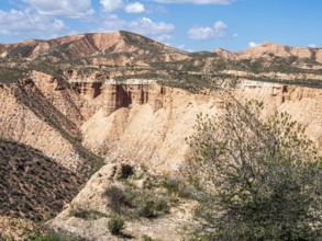 View over the Gorafe desert, colorful canyons, rock formations, Gorafe Desert, UNESCO Granada