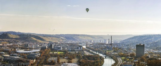 Stuttgart and the Neckar valley with vineyards. In the centre of the picture are the headquarters