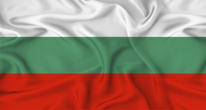 Realistic Bulgaria flag waving. Close up of flag of Bulgaria with cloth texture