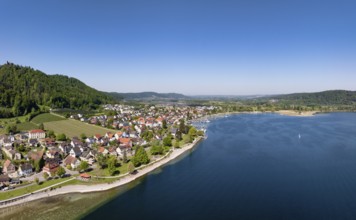 Aerial view, panorama of Lake Constance with the village of Bodman, Bodman-Ludwigshafen, district