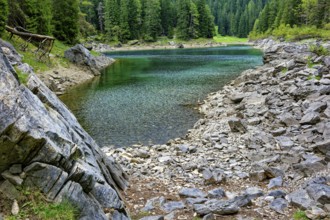 Obernberger See, mountain lake, landscape of the Stubai Alps, weather mood, cloud mood, Obernberg