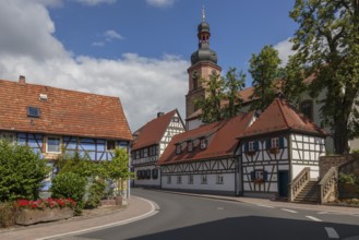 Dorfstraße in Rheinzabern, tower of the parish church of Saint Michael, Rheinzabern, Southern