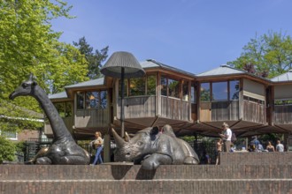 Bronze sculptures of exotic animals at entrance of Burgers Zoo, zoological garden in Arnhem,