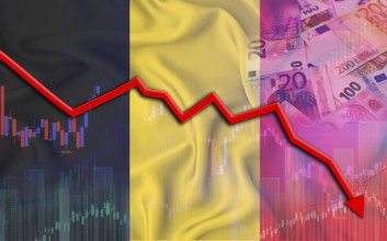 Financial fall of Belgium on economy market. Belgium financial crisis on economic graph