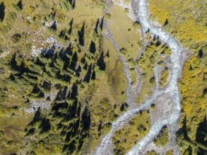 Top-down aerial view, Schinderkar, Tegernsee mountains in the Mangfall mountains, Germany
