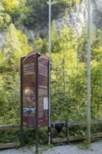 Information board on the Unesco World Heritage Site in the Old Pfäfers Baths in the Tamina Gorge,