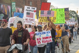 Detroit, Michigan USA - 18 October 2025 - A large crowd gathered for a 'No Kings' rally, protesting