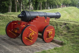 Old cannon at Nyborg medieval castle, in Nyborg, Funen, Fyn, Fyn Island, Denmark, Scandinavia