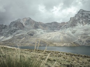 Landscape in the Andean highlands near Laguna Huacracocha, Ticlio, Peru