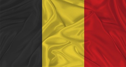 Belgian flag with fabric texture. Realistic flag of Belgium waving