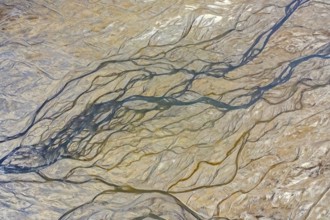Aerial view over river delta at Skansbukta in the outer Billefjorden, Billefjord, southeast of