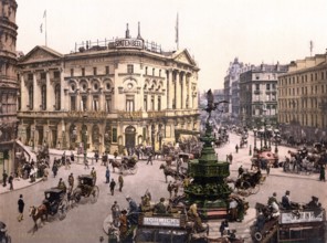 Piccadilly circus, crossroads and a public square in London's West End, ca 1895, England,
