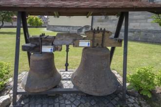 Discarded midday bells from St James' Church, cast in 1947, Schönberg, Middle Franconia, Bavaria,