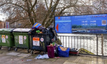 Overfilled rubbish containers, Jannowitzbrücke, Berlin, Germany