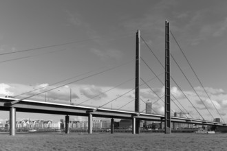Rheinknie Bridge, cable-stayed bridge from 1969, Düsseldorf, North Rhine-Westphalia, Germany