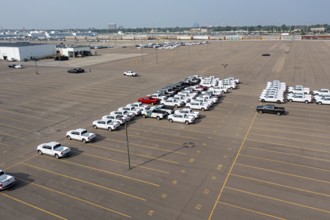 Detroit, Michigan - A mostly empty parking lot at Stellantis' Jefferson North Assembly Plant. After