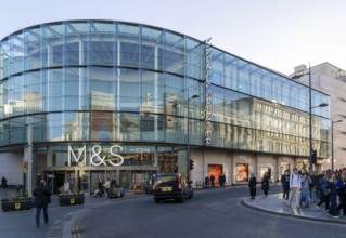Glass fronted modern architecture Marks & Spencer department store, Lord Street, Liverpool One,