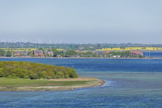 View from the lighthouse to Orth, sea, Flügge, Fehmarn, Schleswig-Holstein, Germany