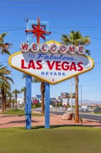 Iconic Welcome to Fabulous Downtown Las Vegas sign on the south end of the Las Vegas Strip in Las