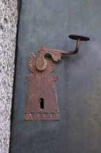 Detailed view of the parish church door of St Laurentius, St Lorenzen, Bolzano, Trentino, South