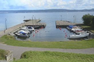 Small harbor with pleasure boats on the island of Visingsö, lake Vättern, Jönköping municipality,