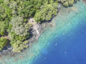 Aerial view of the Captain James Cook Monument, Captain Cook Monument Trail, Kealakekua Bay State
